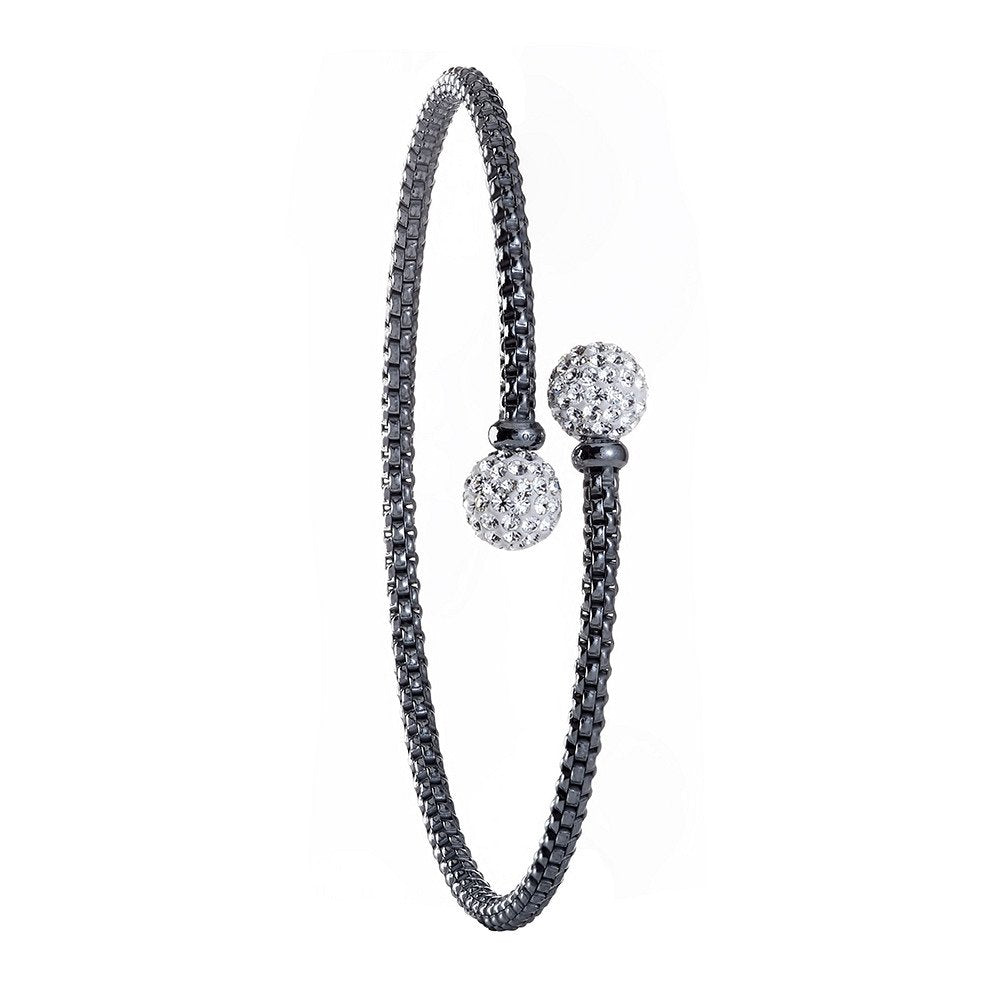Ruthenium Cross Over Cubic Zirconia Balls Bangle