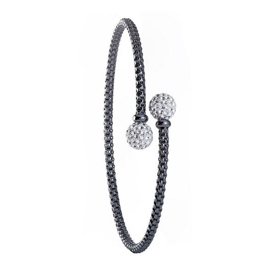 Ruthenium Cross Over Cubic Zirconia Balls Bangle