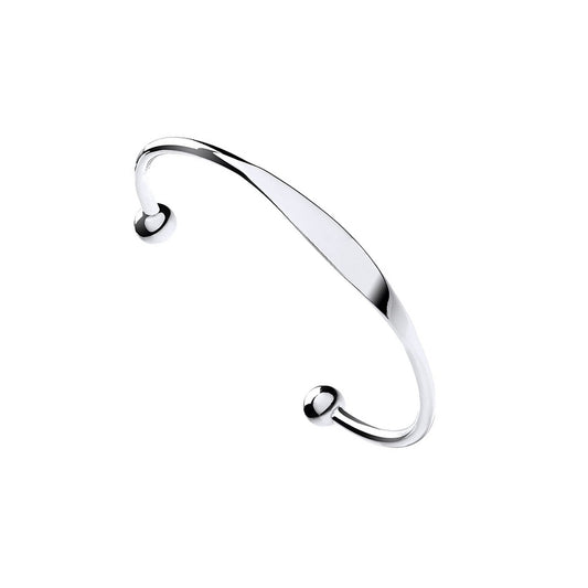 Silver Ladies Solid Torque Bangle With Id Plate