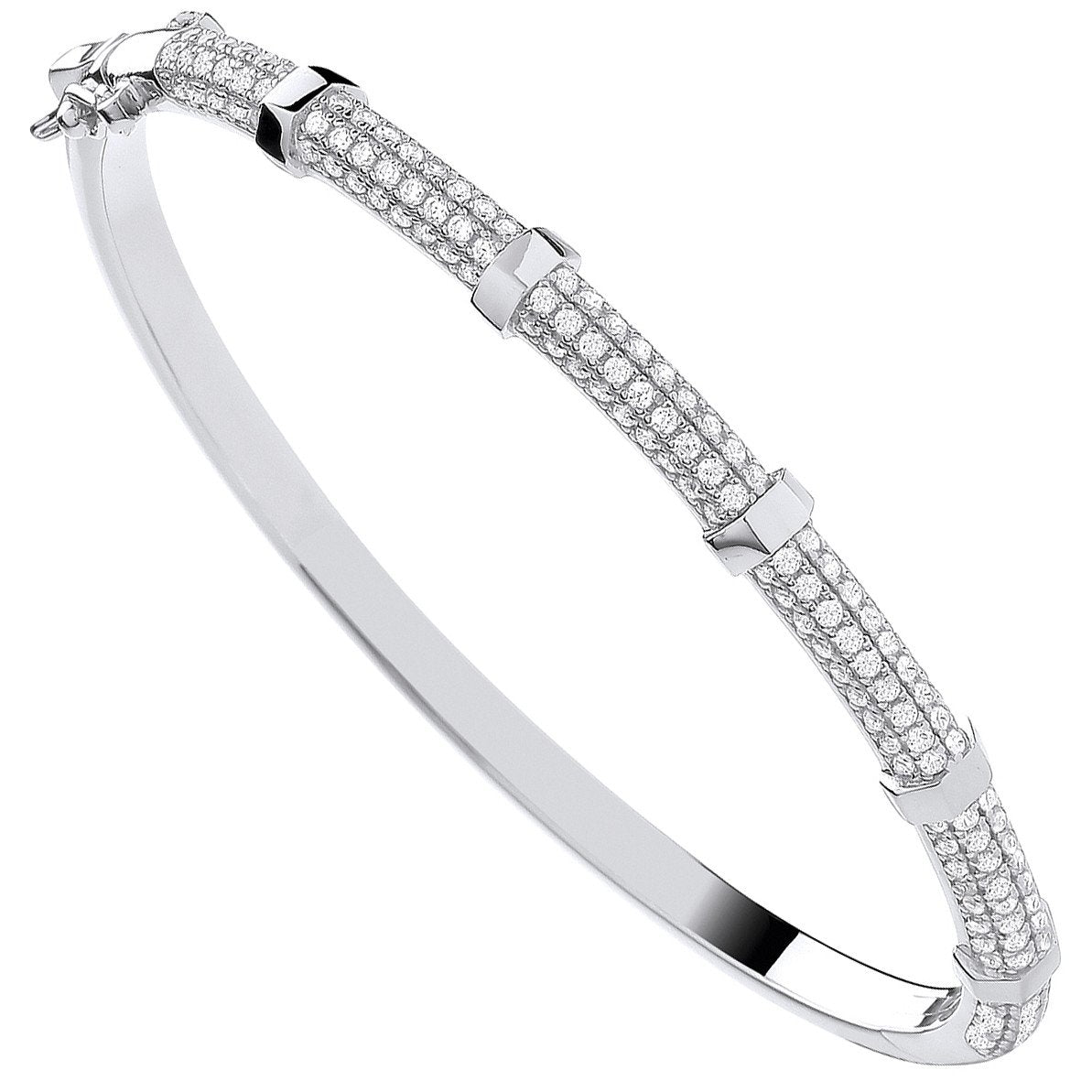 Silver Cubic Zirconia Bangle With Hex Nuts