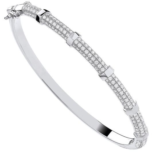 Silver Cubic Zirconia Bangle With Hex Nuts