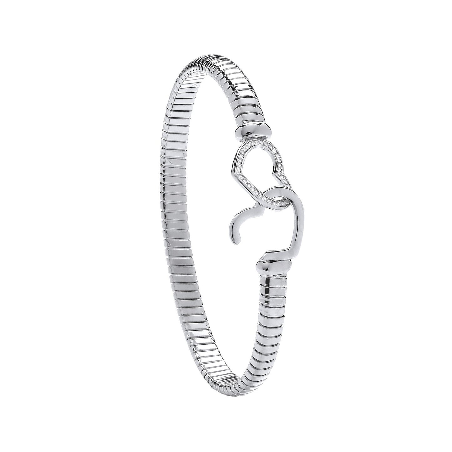Silver Hearts Hook, Ribbed Ladies Bangle