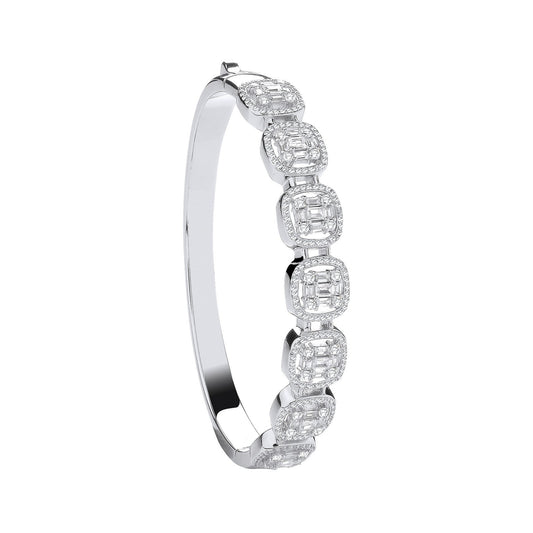 Baguette & Round Cubic Zirconias Halo Style Bangle