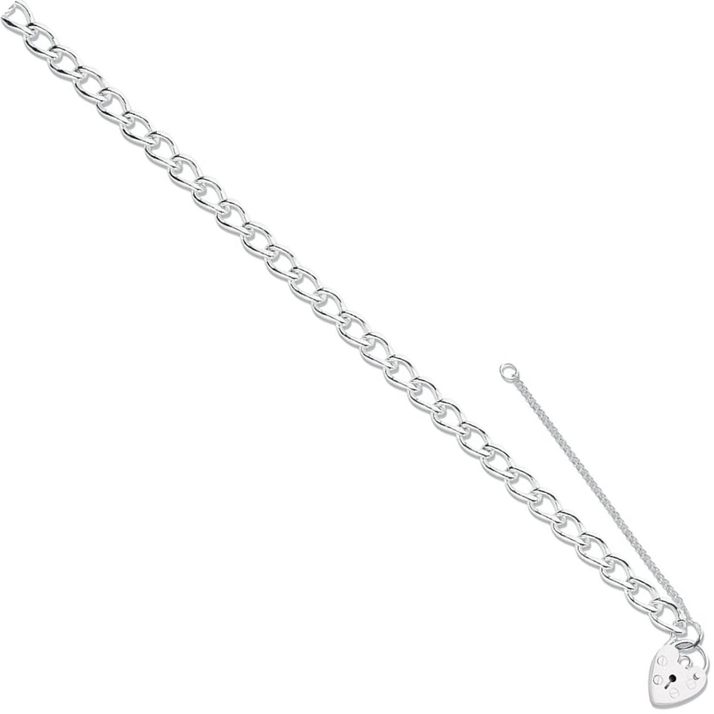 Silver Open Curb & Padlock Charm Bracelet