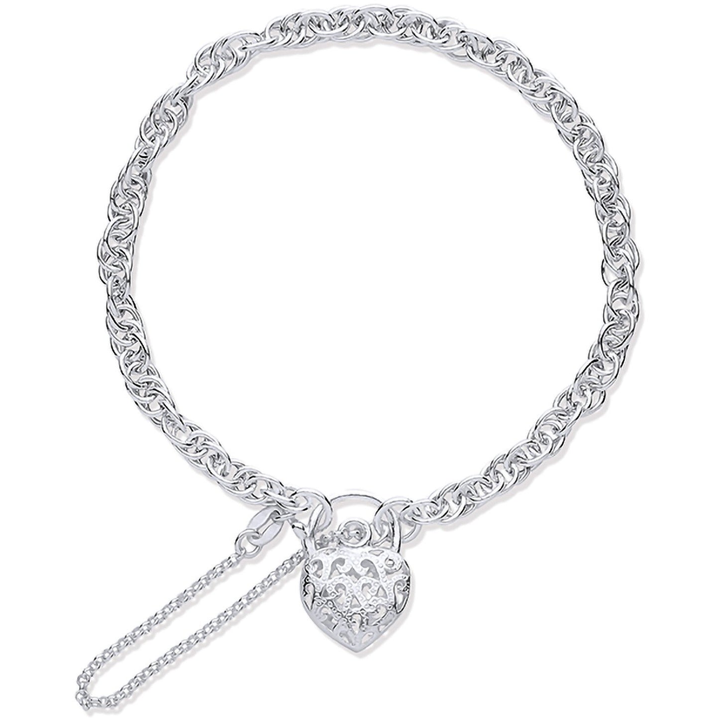 Silver Padlock Charm Bracelet With Safety Chain