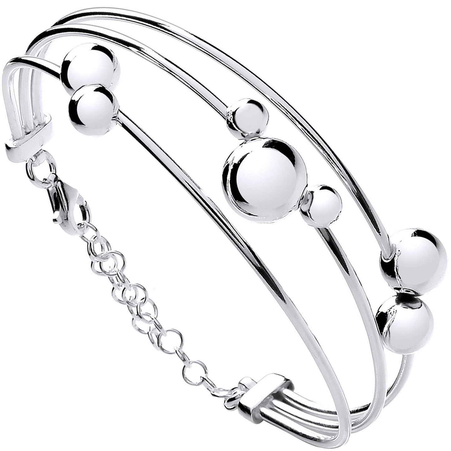 Silver Tube & Ball Bracelet With Safety Chain