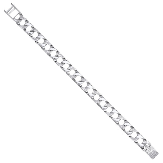 Silver 11mm Plain & Patterned Cast Link Bracelet