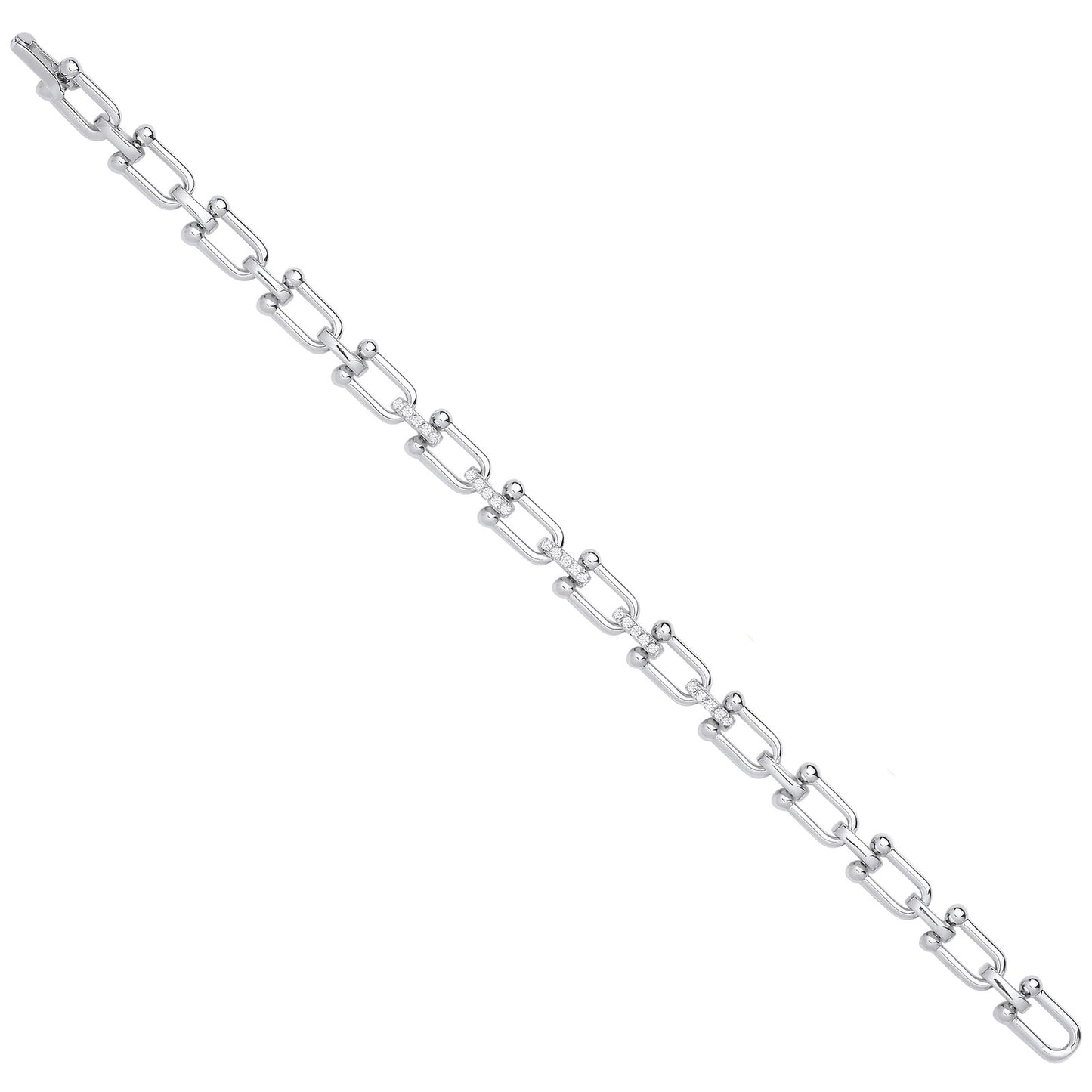 Silver Bike Lock Link With Cubic Zirconias Ladies Bracelet
