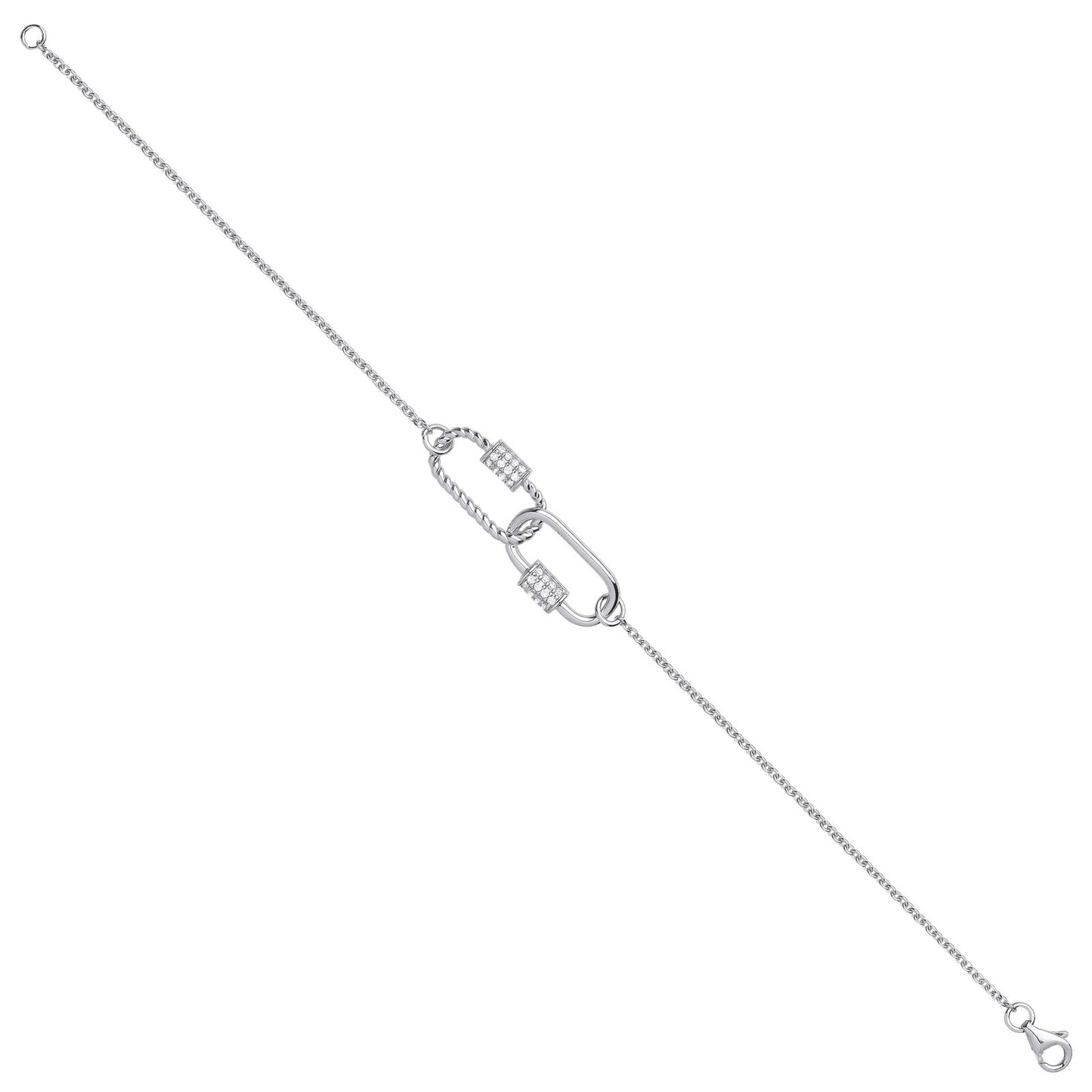 Silver Paper Clip Cubic Zirconia Ladies Bracelet