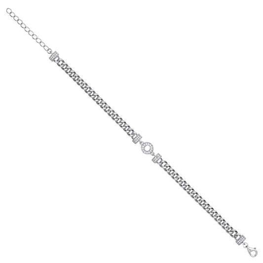 Silver Circle Of Life Cubic Zirconia Ladies Curb Bracelet