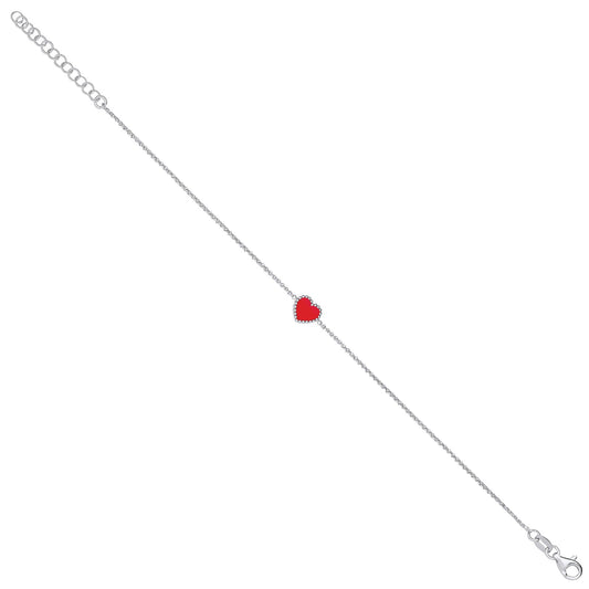 Silver Red Enamel Heart Ladies Bracelet