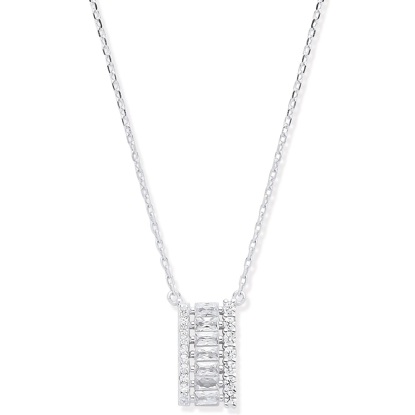 Silver Asymmetric Cubic Zirconia Pendant Necklace 16"