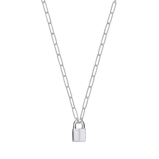 Silver Paper Clip Chain , Padlock Necklace