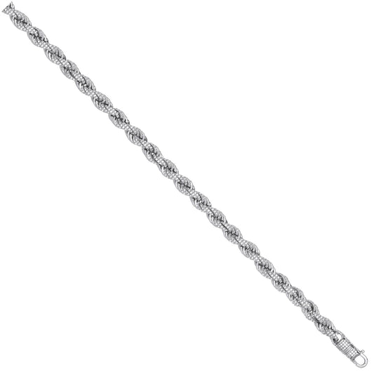 Silver 7mm Cubic Zirconia Set Rope Chain