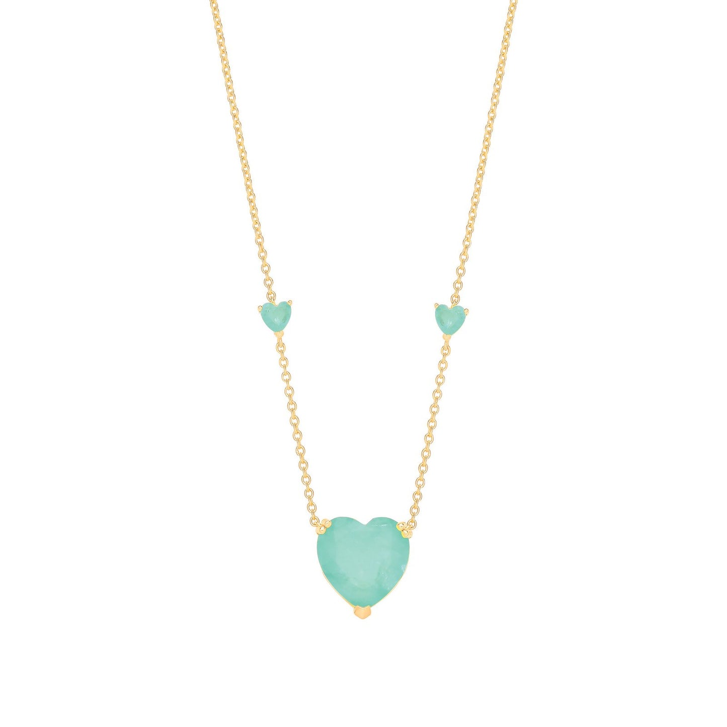 Silver Yellow Gold Plated, Green Heart Necklace