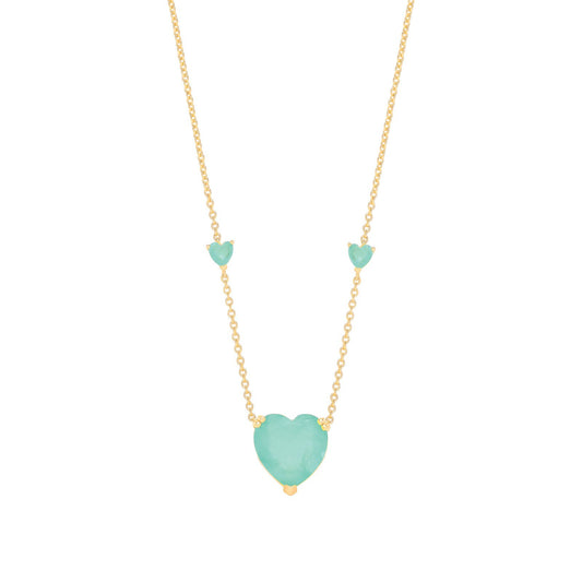 Silver Yellow Gold Plated, Green Heart Necklace