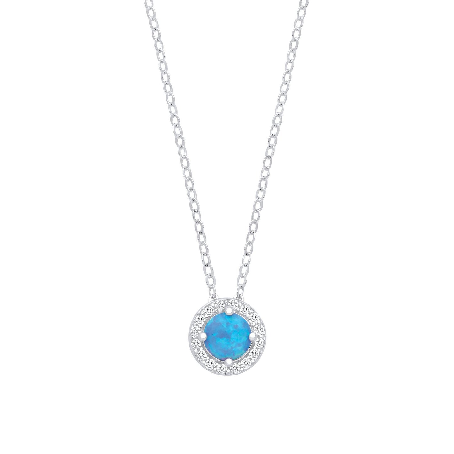 Silver Blue Opal Round Pendant With Chain