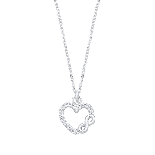 Silver Cubic Zirconia Heart Infinity Pendant Necklace