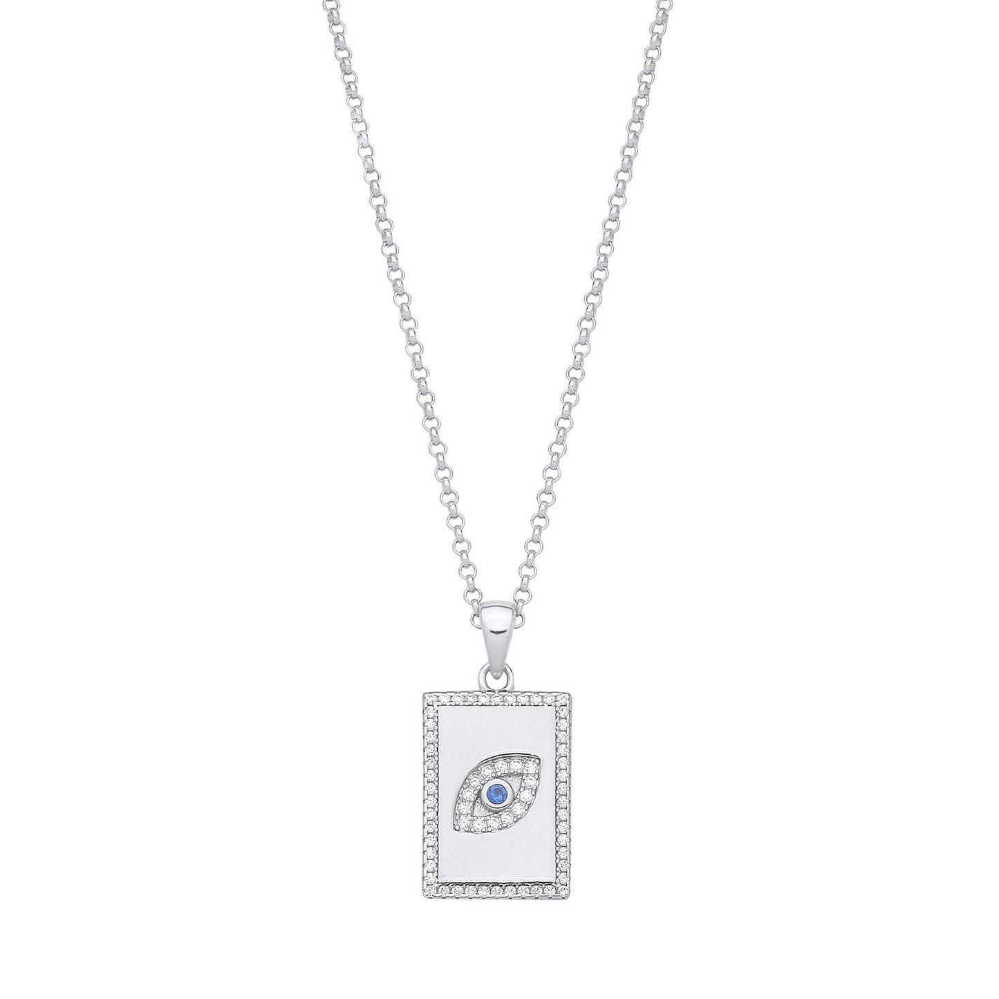 Silver Dog Tag Cubic Zirconias Evil Eye Pendant On Chain