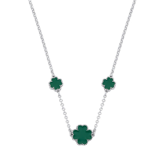 Silver Green Enamel Four Leaf Clover Necklace