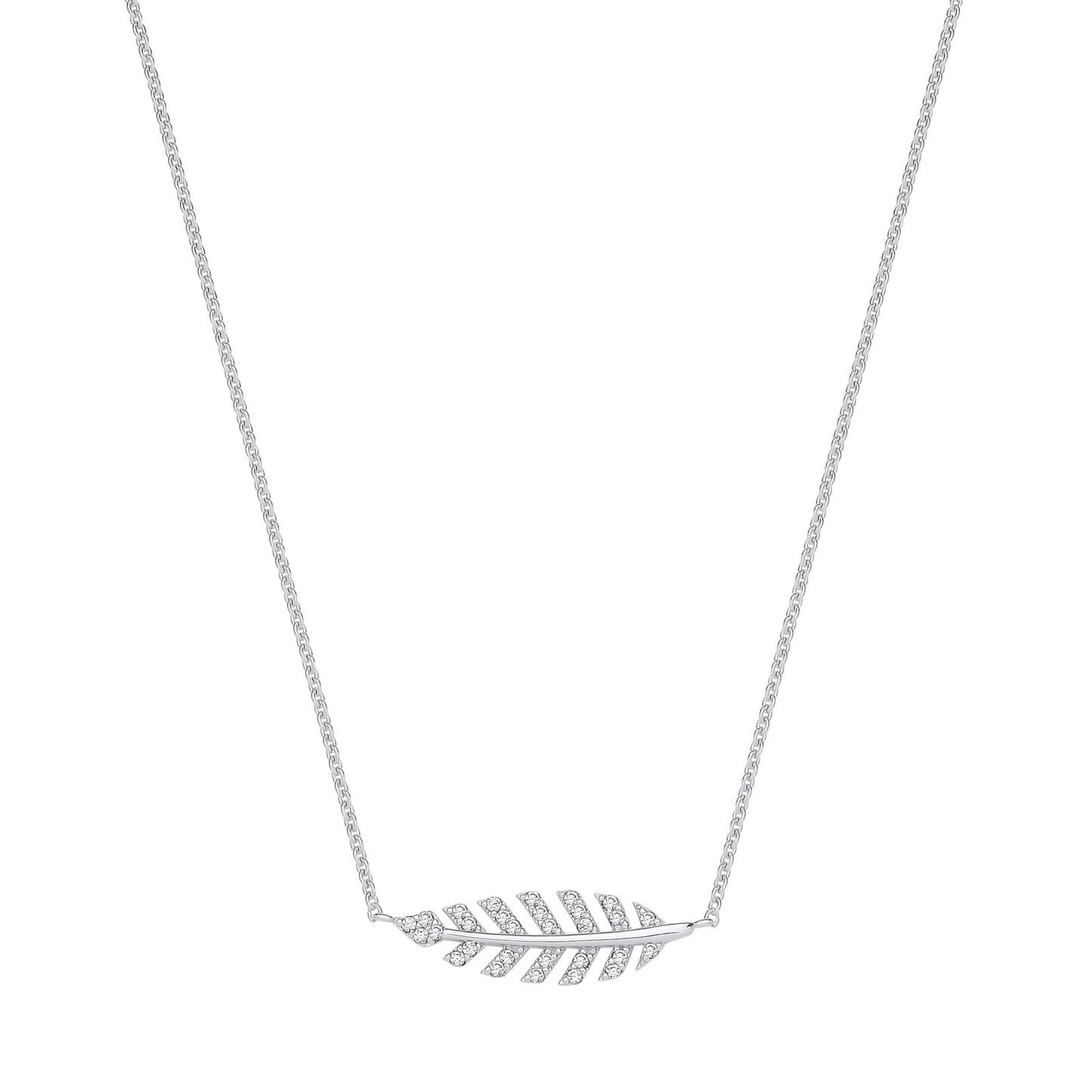 Silver Cubic Zirconia Feather Necklace