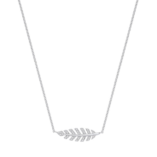 Silver Cubic Zirconia Feather Necklace