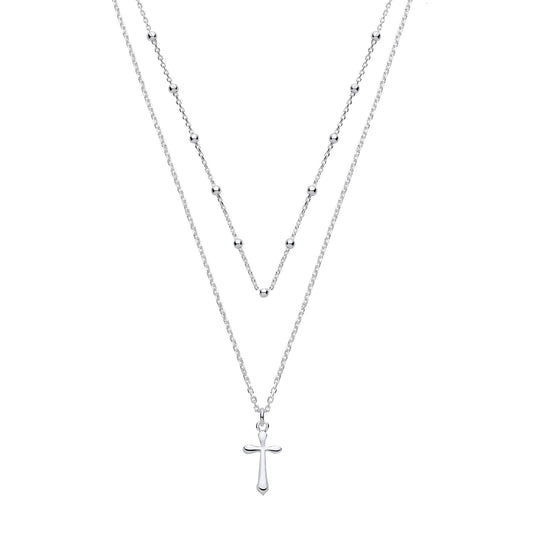 Silver Two Chains 16"/ 18" With Cross Pendant
