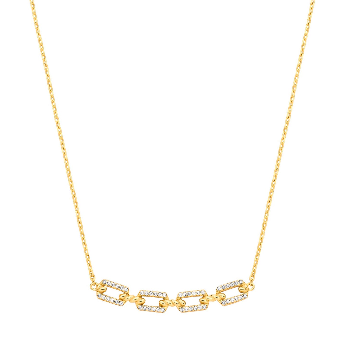 Silver 18ct Yellow Gold Plated Necklace With Cubic Zirconia Paper Clip Pendant
