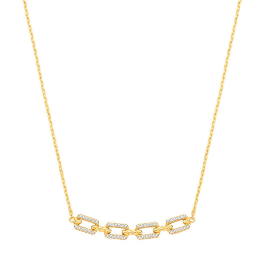 Silver 18ct Yellow Gold Plated Necklace With Cubic Zirconia Paper Clip Pendant