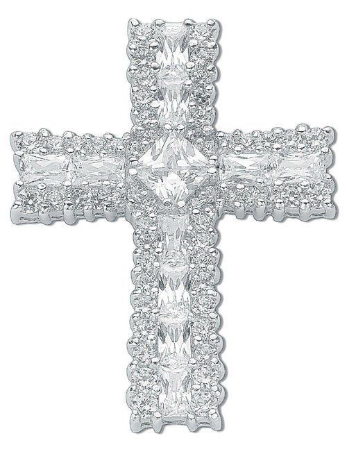 Silver Fancy Cubic Zirconia Cross