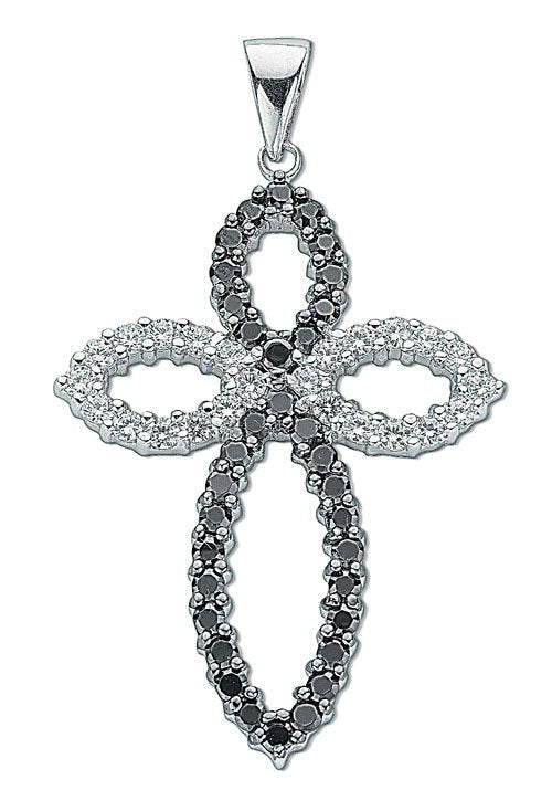 Silver Black & White Fancy Cubic Zirconia Cross