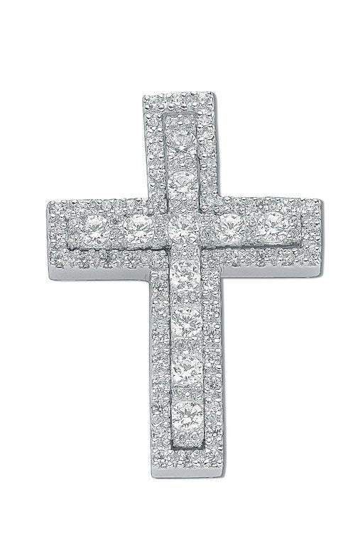 Silver Fancy Cubic Zirconia Cross