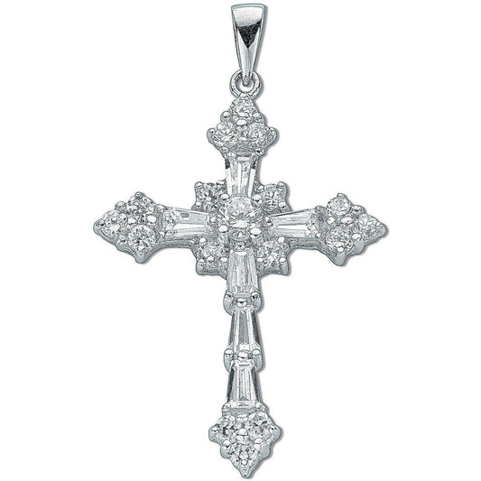Silver Fancy Baguette Cut Cubic Zirconia Cross
