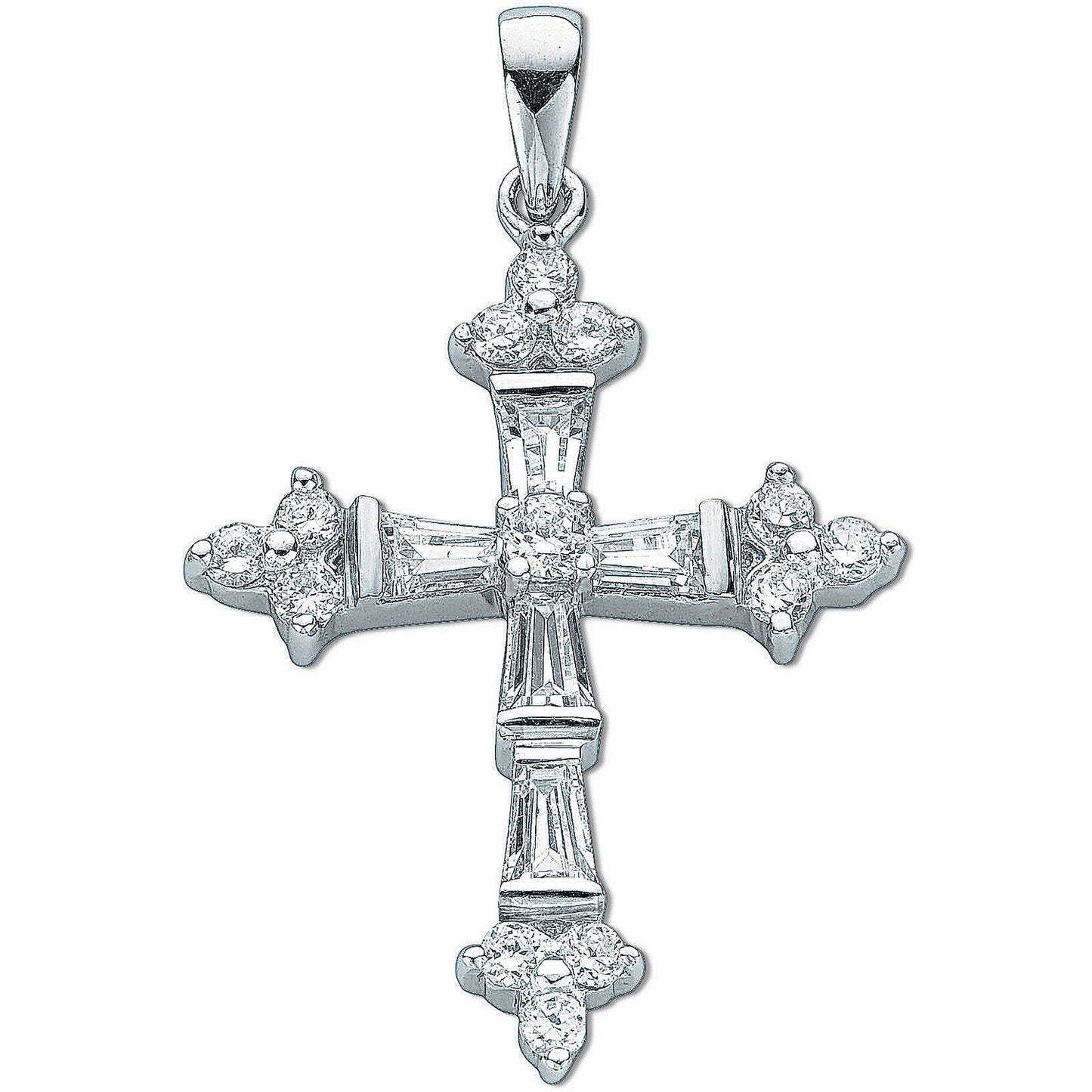 Silver Fancy Baguette Cut Cubic Zirconia Cross