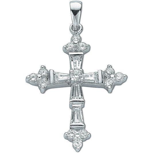 Silver Fancy Baguette Cut Cubic Zirconia Cross