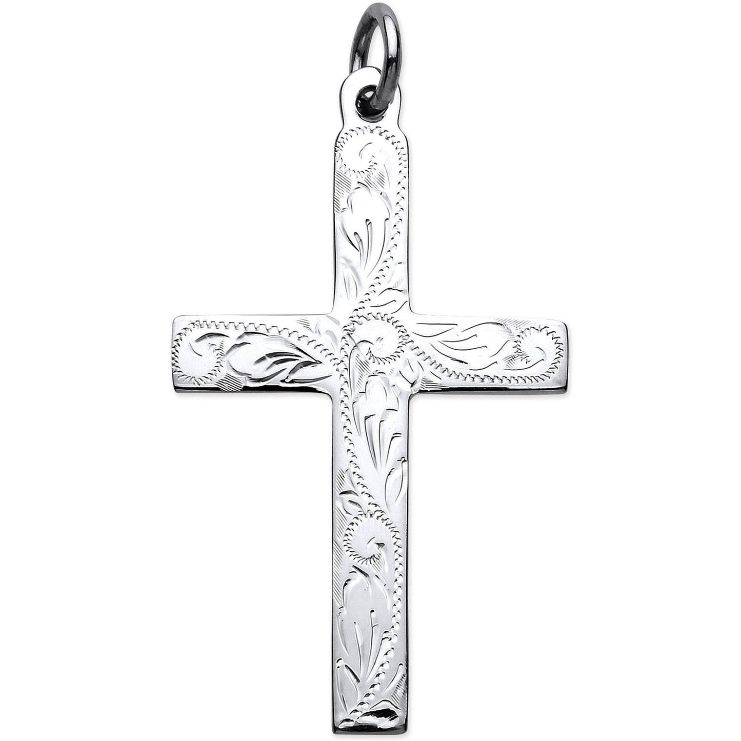 Silver Solid Large Cross With Design And Plain Back