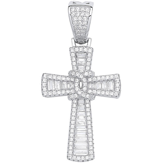 Silver Baguettes & Round Cubic Zirconias Cross