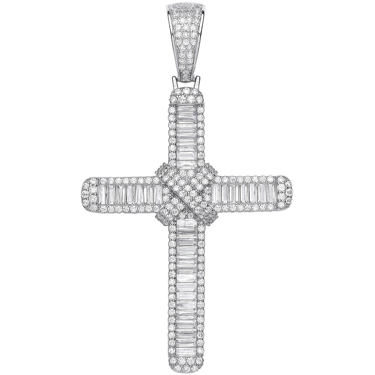 Silver Baguettes & Round Cubic Zirconias Large Cross