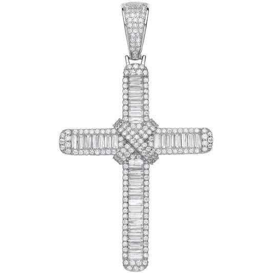 Silver Baguettes & Round Cubic Zirconias Large Cross