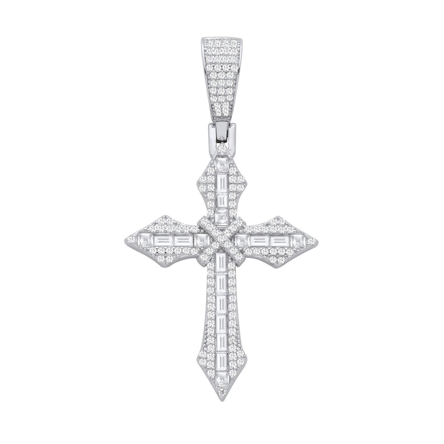 Silver Cubic Zirconias Pointed Cross