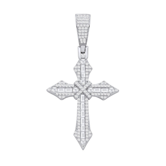 Silver Cubic Zirconias Pointed Cross