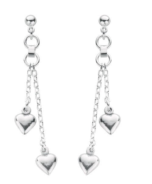 Silver 2-strand Heart Drop Earrings
