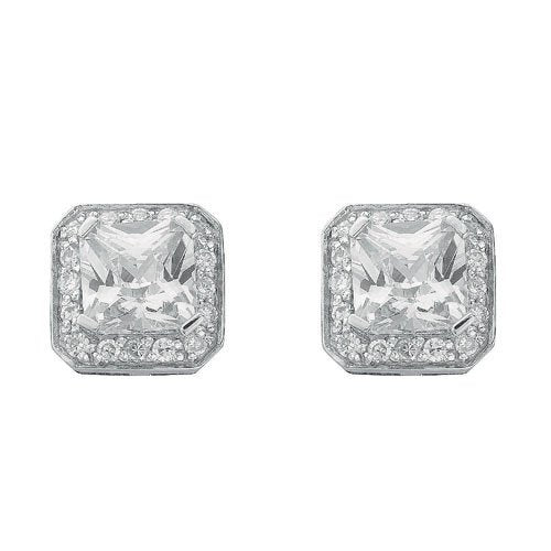 Silver Fancy Cluster Cubic Zirconia Stud Earrings