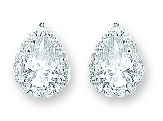 Silver Pear Shaped Cubic Zirconia Cluster Stud Earrings