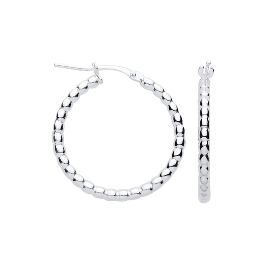 Silver Bead  25mm Hoop Earrings