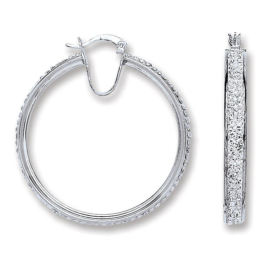 Silver Large Hoop Crystal Earrings
