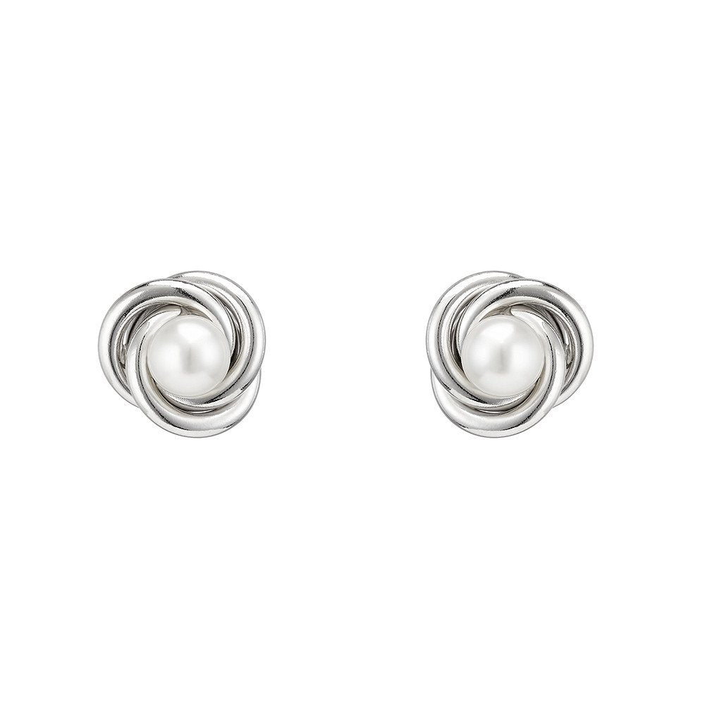 Silver Knot With Pearl Stud