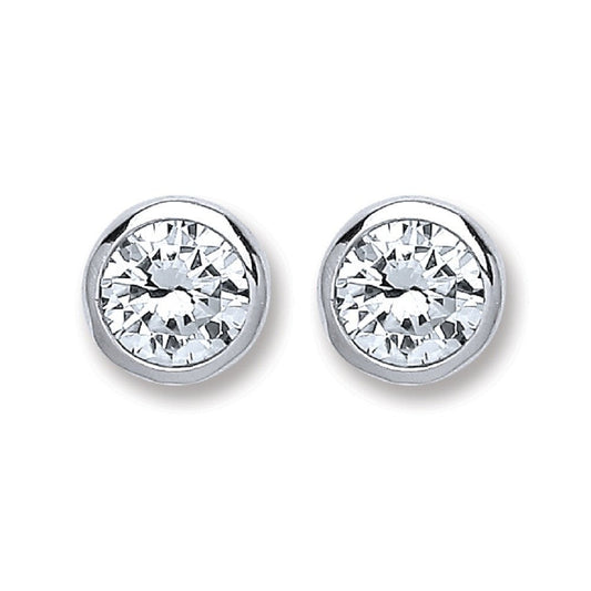 Silver Rd. Bril. Cut Rub Over Setting 6mm Cubic Zirconia Stud