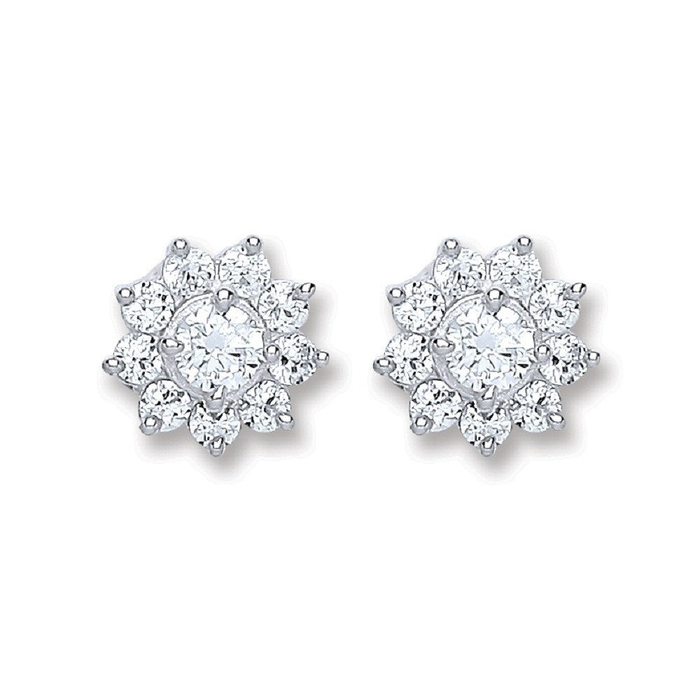 Silver Cubic Zirconia Cluster Stud Earrings