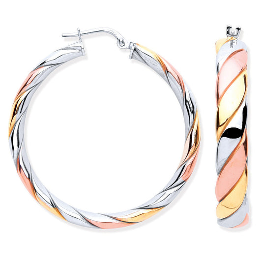 Silver Three Colour Round Hoop Earrings